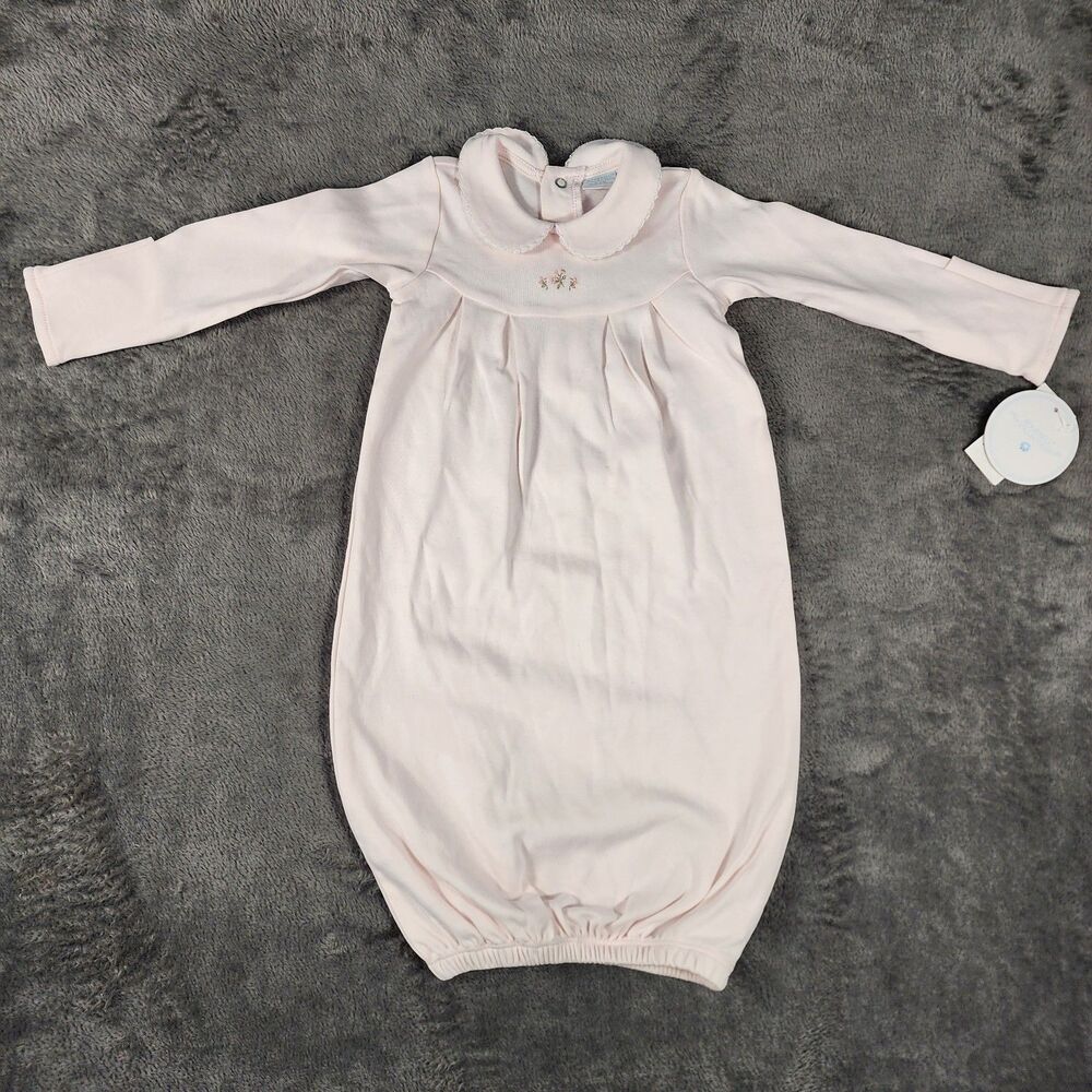 NWT Edgehill Collection Baby Girl Gown 0-6M Long Sleeve Pink Peter Pan Collar